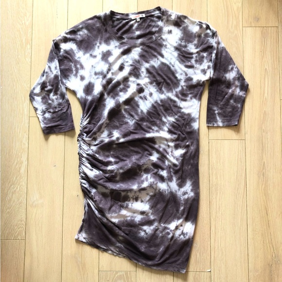 Sundry Anthropologie Ruched Tie Dye Mini Dress in Black & White Size 1/S - Picture 1 of 10